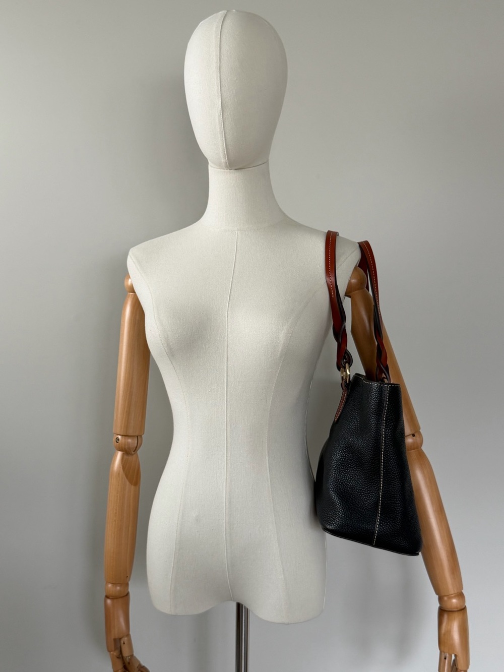 Dooney & Bourke Gretchen Small Tote Black Pebble Leather Braided Handles - Picture 14 of 16